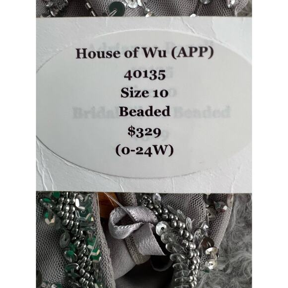 Adrianna Papell Platinum Size 10 Silver Beaded Tulle Bridesmaids Dress Formal - Picture 10 of 16